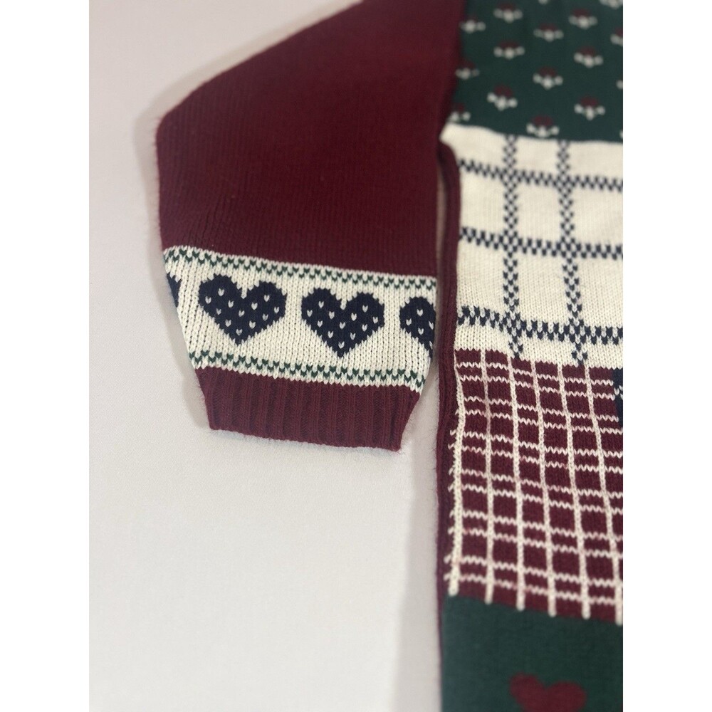 Vintage New Addition Maternity Patchwork Sweater Medium | Burgundy Cottagecore - Picture 3 of 14